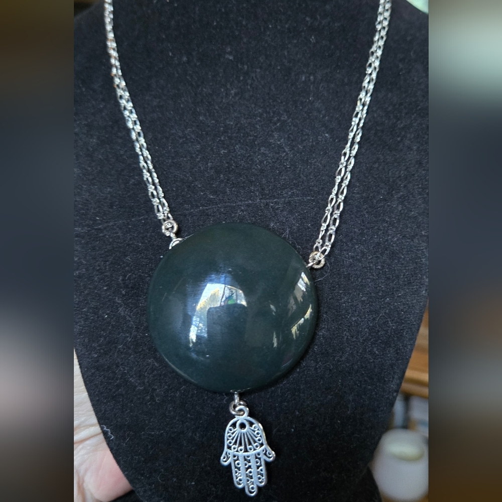 Black porcelain Pendant with Sterling Chain natural pearls obsidian & quartz 18" - Picture 4 of 7